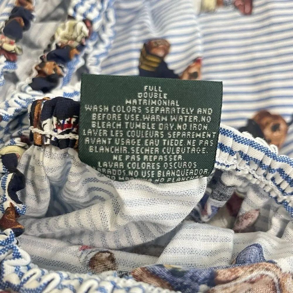 Ralph Lauren Full Fitted Sheet Polo Bears Blue Striped Cotton USA Made